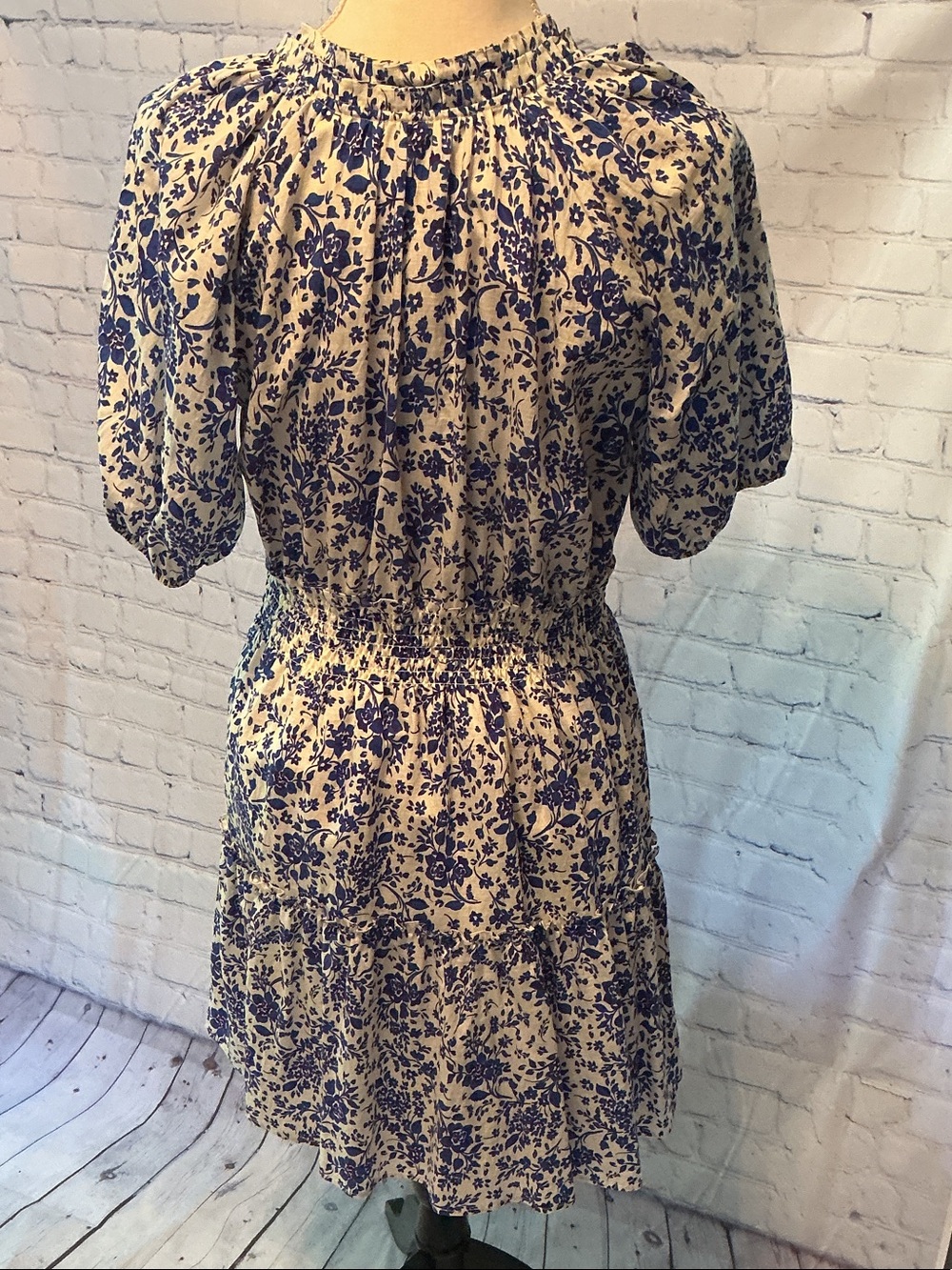 Rails Blue Floral Tie-Neck Smocked Mini Dress - Picture 5 of 10